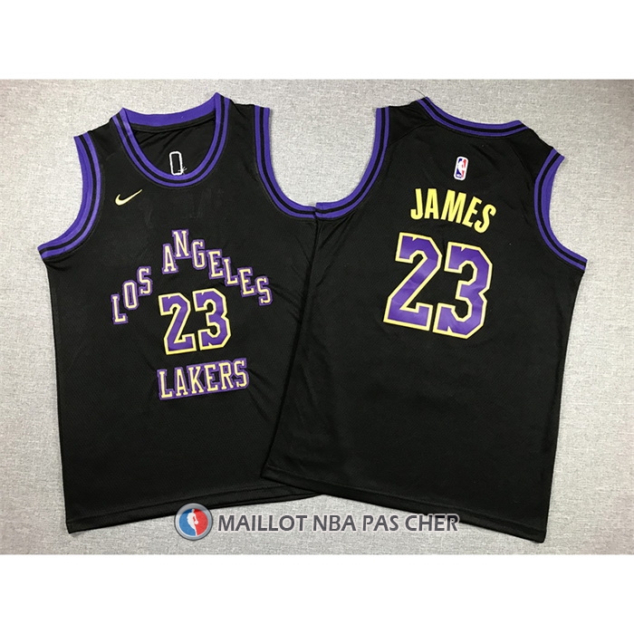 Maillot Enfant Los Angeles Lakers LeBron James NO 23 Ville 2023-24 Noir